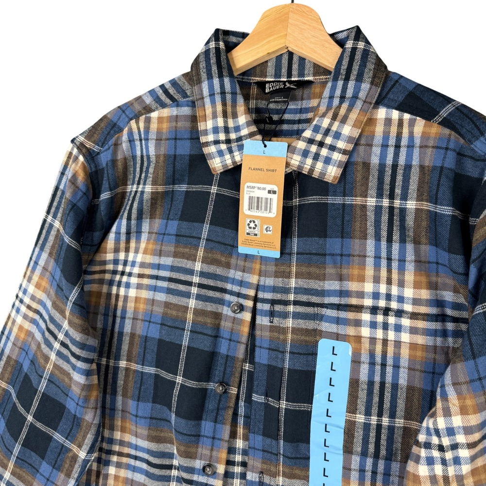 Eddie Bauer Mens Blue Plaid Flannel Shirt EB008604 Size L NWT Long Sleeve